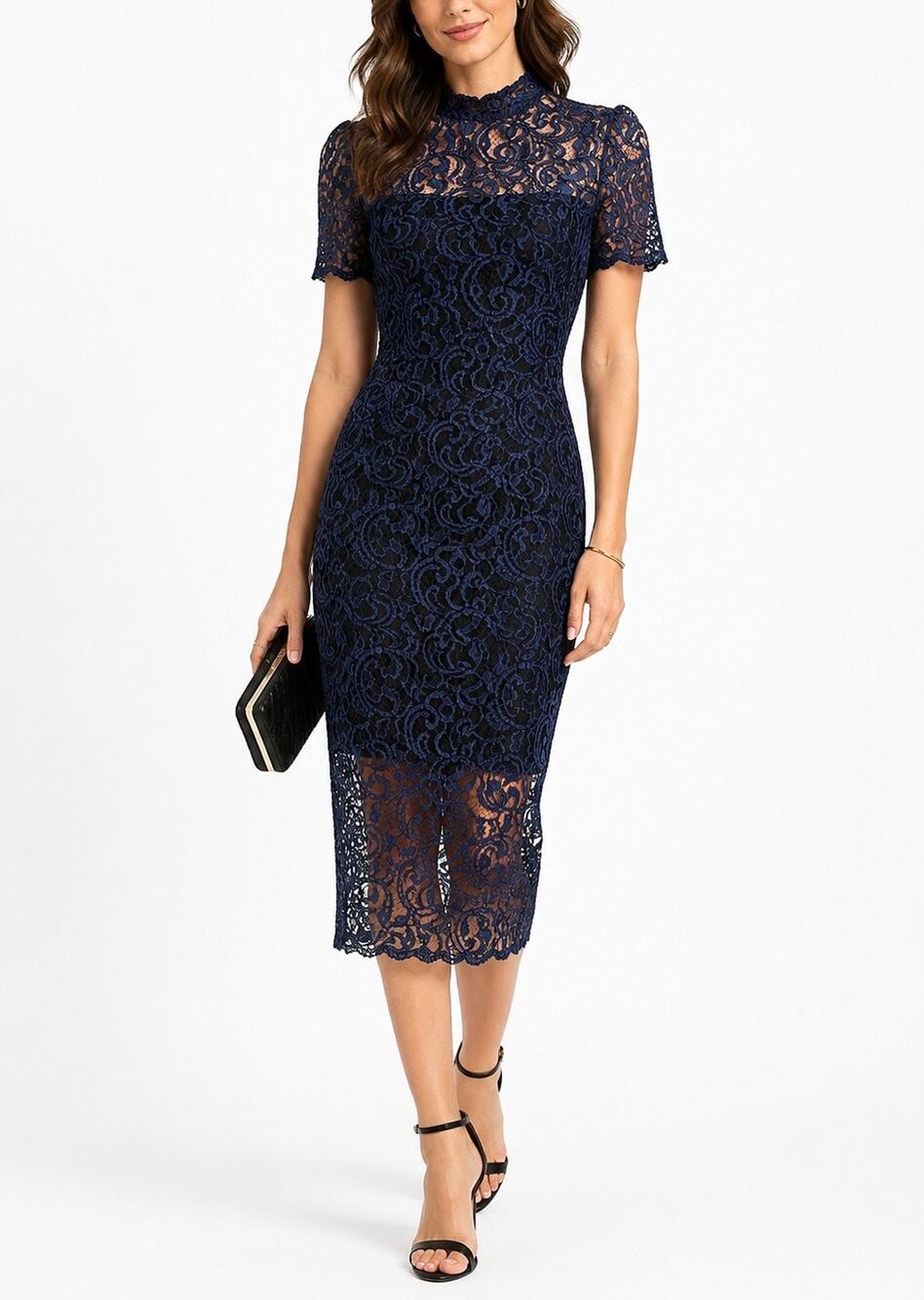 NWOT Alexia Admor Shoshanna Kiriya Navy Floral Lace Sheath Midi Dress XS